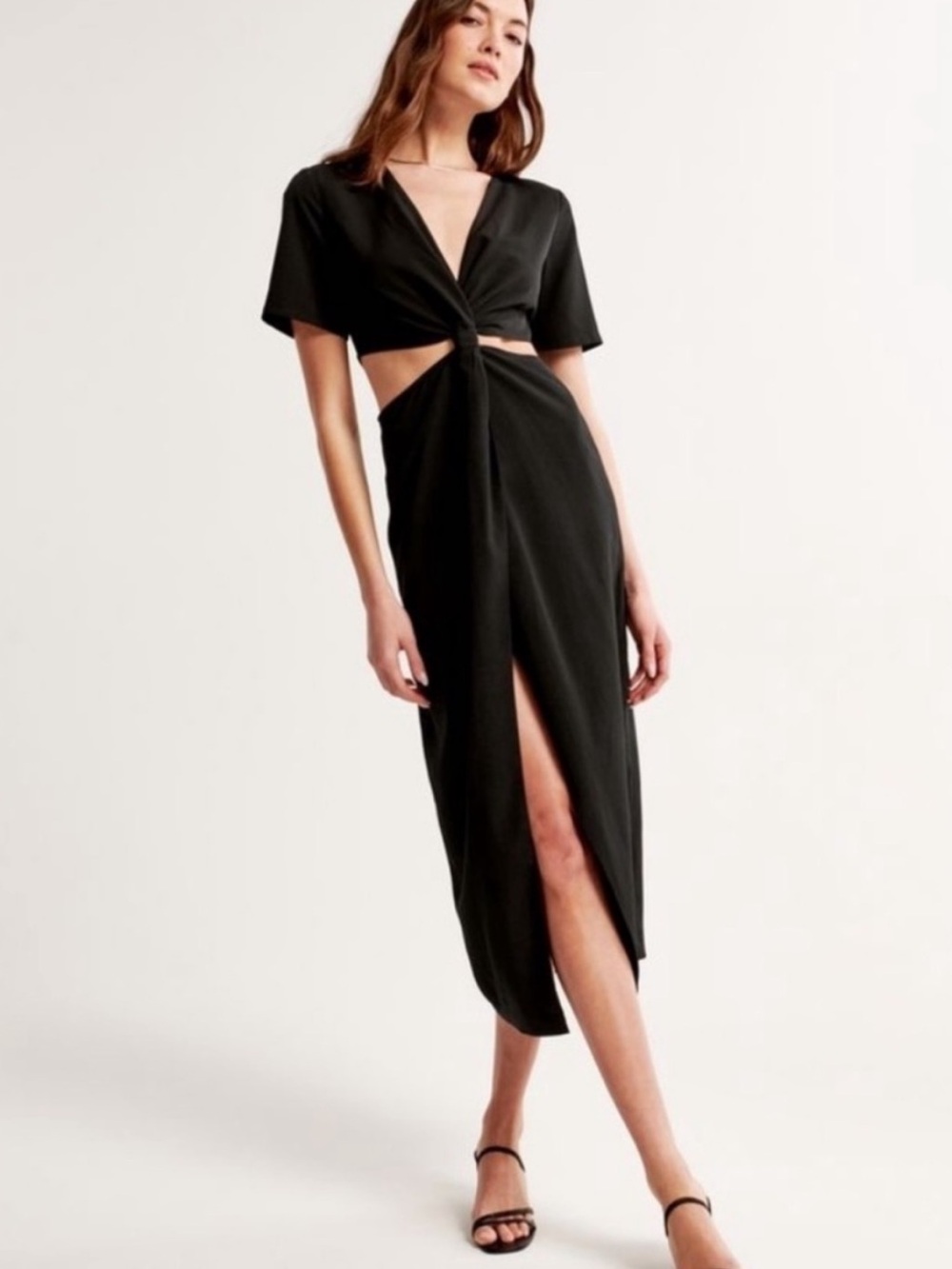 NEW Abercrombie & Fitch Black Dress Midi Cut Out Twist Front Slit Womens XL